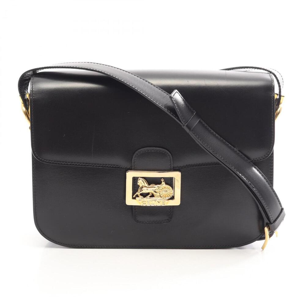 Celine Horse Carriage Shoulder Bag Handbag Leather Women's Black